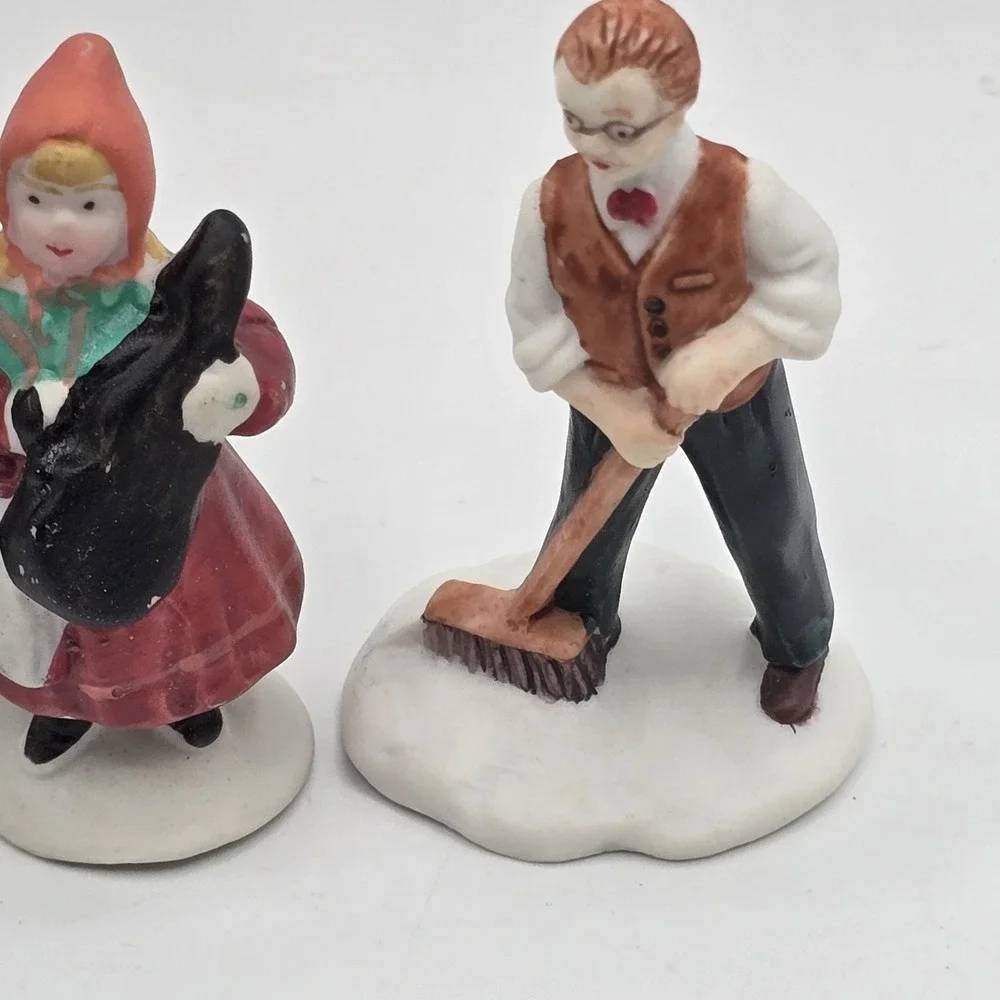 Vtg Christmas Village Figures Lot Ceramic Miniature Victorian People Gas Station
